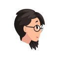 Head of brunette girl with glasses, profile of young woman with fashion hairstyle vector Illustration on a white