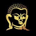 Head buddha with golden brush stroke isolate on black background