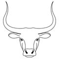 Head of bull. Contour simple longhorned Buffalo or bison, symbol of new new year 2021. Black and white concept