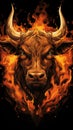 Head of bull, in fire, on a black background, cartoon style Royalty Free Stock Photo