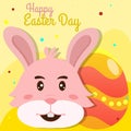 Head bunny happy for Easter DAy Celebration Poster Design with Printed Eggs and Cartoon Bunny on Yellow Background