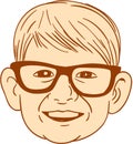 Head Caucasian Boy Smiling Big Glasses Drawing