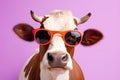 head character portrait cow funny colourful face sunglasses animal cute. Generative AI.