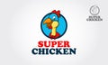 Super Chicken Logo Cartoon Character.