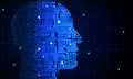 Head with circuit pattern fading into computercode deep leaning Royalty Free Stock Photo