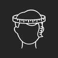 Head circumference chalk white icon on black background. Human body measuring parameter. Dimensions specification for