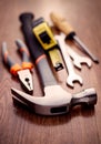 Head of a Claw Hammer on a Table with Other Tools Royalty Free Stock Photo