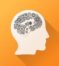 Head with cogs and wheels for brain