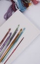 Head of colorful crochet hooks