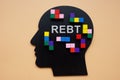 Head with colorful cubes and sign Rational Emotive Behavior Therapy REBT.