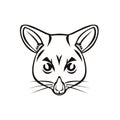 Head of Common Brushtail Possum Trichosurus Vulpecula Semi-Arboreal Marsupial Mascot Black and White