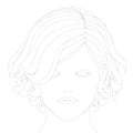 Head contour of a girl with a short haircut. A girl face with a serious expression. Front view. Vector illustration