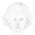 Head contour of a girl with a short haircut. A girl face with a serious expression. Front view. Vector illustration