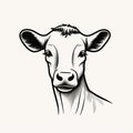 Vintage Poster Style Cow Face Drawing On White Background