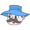 The head of the cowboy father with a thick mustache, doodle icon drawing