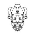 Head of Cross Eyed Old Court Jester or Fool with Beard Mono Line Illustration Black and White