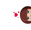 Head of cute girl with hearts over head. Smug expression