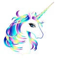 Head of cute white unicorn with rainbow mane Royalty Free Stock Photo