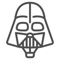 Head of Darth Vader air balloon with basket line icon, Balloons festival concept, kids air travel sign on white