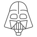 Head of Darth Vader air balloon with basket thin line icon, Balloons festival concept, kids air travel sign on white