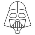 Head of Darth Vader air balloon with basket thin line icon, Balloons festival concept, kids air travel sign on white