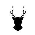 Head of deer. Black silhouette of stag. Horned forest animal. Royalty Free Stock Photo