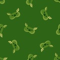 Head deer green chaotic seamless pattern on bright olive background. Children graphic design element for different purposes Royalty Free Stock Photo