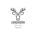 Head deer long horn line art hipster logo design