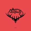 Head of Deer.Merry Christmas Typographical Design Elements.Merry