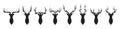 Head of deer silhouettes vector. Deer antlers vector set. Silhouette of the horns of a wild elk, roe deer on a white Royalty Free Stock Photo