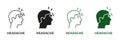 Head Disease, Fatigue Symbol Collection. Headache Line and Silhouette Icon Set. Migraine, Health Problems, Pain, Stress