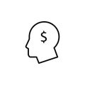 Head with dollar symbol sketch icon