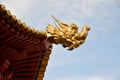 The head of a dragon against the background of the sky. Fragment of the Pagoda of Seven Days. Elista, Kalmykia Royalty Free Stock Photo