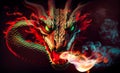 head of a dragon with fire and flames of smoke, Generative AI