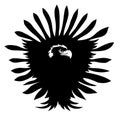 The head of an eagle among feathers stylized as a coat of arms .Good for tattoo. Editable vector monochrome image with high