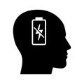 Head with empty battery charge icon in flat style. Vector.