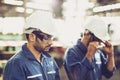 Head of engineer, worker leader portrait self confidence and professional look wearing safety glasses and white helmet