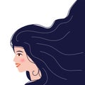 The head of a European girl in profile. Portrait of a brunette woman. Social Media Avatar.