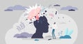Head explode vector illustration. Mind blowing flat tiny persons concept.