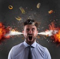 Head explosion of a businessman. concept of stress due to overwork Royalty Free Stock Photo