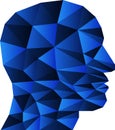 Head, face of triangles in blue, head and human logo