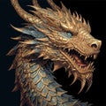 Head of Fantasy Dragon. Ferocious monster. Vicious dragon with a gaping maw. Beast. Creature. Fierce. Angry