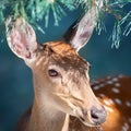 Head of a female deer close-up. Selective focus Royalty Free Stock Photo