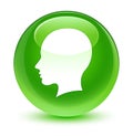 Head female face icon glassy green round button Royalty Free Stock Photo