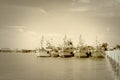 Head fishing boat in the river,sepia tone Royalty Free Stock Photo