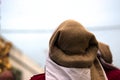 Close up of the head of a float bearer in a procession