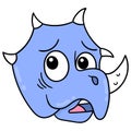 The head of the frightened dinosaur rhino, doodle icon drawing