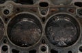 Car engine lower part , after head gasket failure, oil spilled Royalty Free Stock Photo