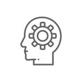 Head with gear, brain process, knowledge, think, idea line icon. Royalty Free Stock Photo