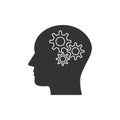 Head, gear, solution idea icon. Vector illustration, flat design Royalty Free Stock Photo